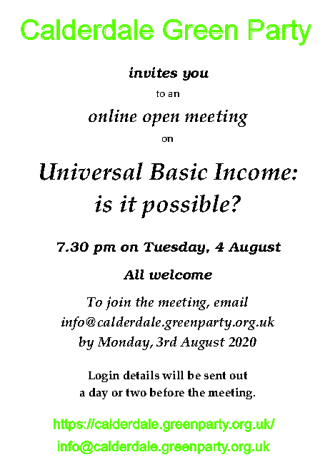Flyer for Universal Basic Income: is it possible? online open meeting
